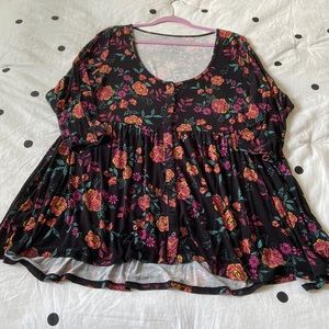 Torrid 3X EUC black floral babydoll tunic